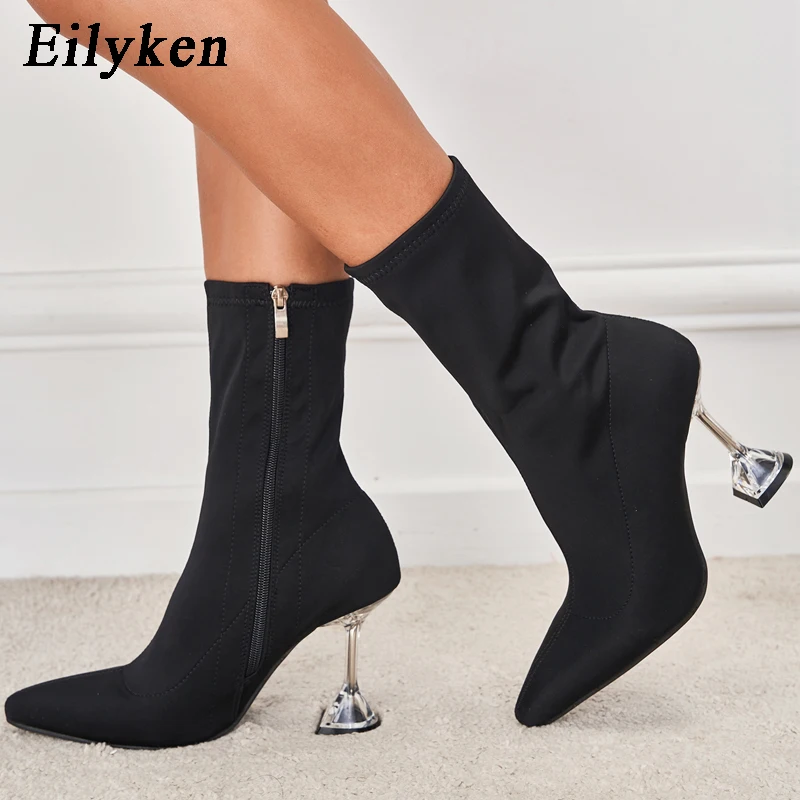 

Eilyken Autumn Winter Fashion Women Ankle Stretch BootsTransparent High heels Female Chelsea Boots Party Prom Shoes