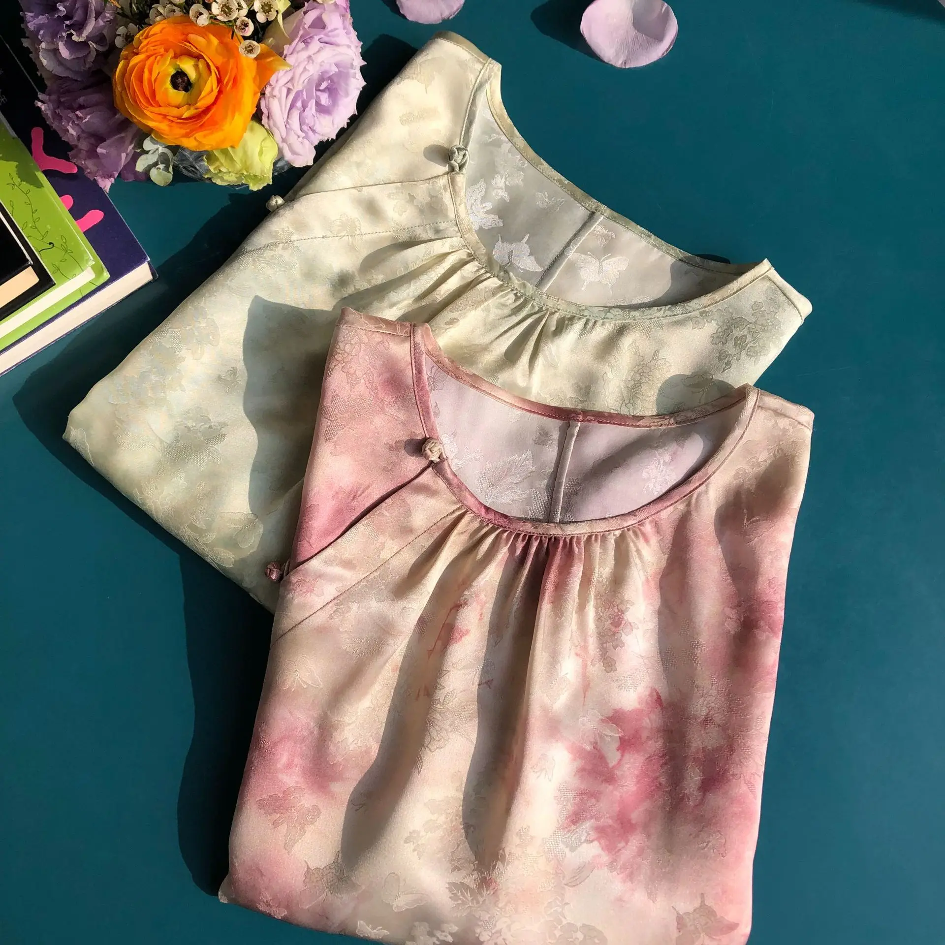 BirdTree 17 9 мм 100% шелк тутового шелкопряда винтажная Новая китайская рубашка Женская