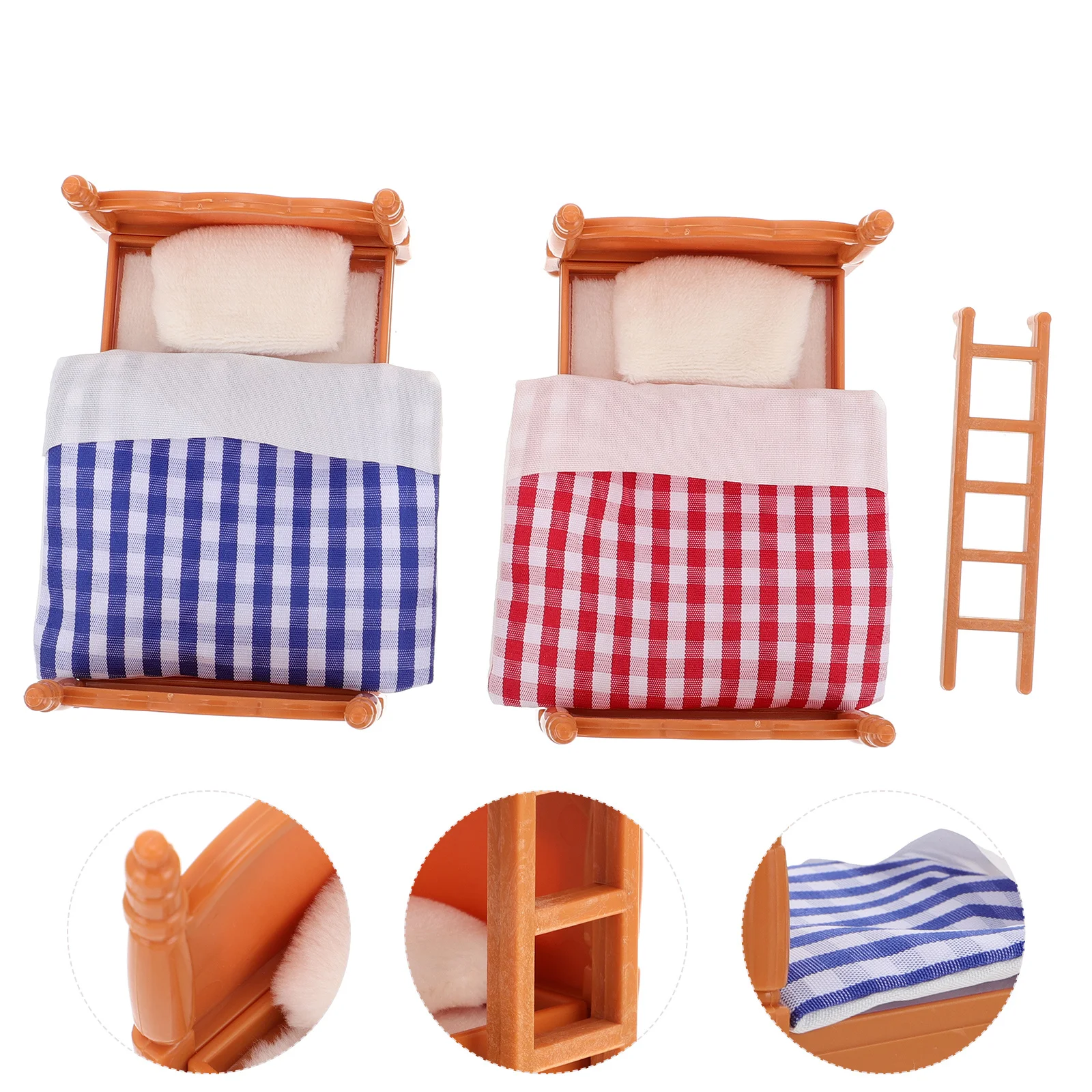 

Bed Tiny Furniture Mini Bunk Beds Bedroom Simulation Wooden Pvc Double Baby House