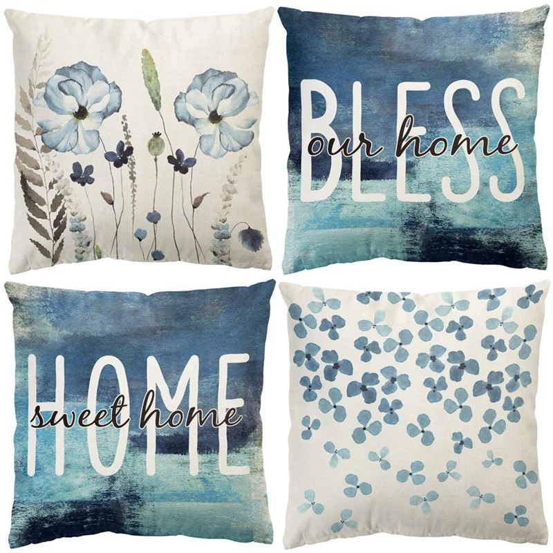 

SEWS-Watercolor Flower Pillow Covers 18X18 Set Of 4 Farmhouse Throw Pillows Home Decorations Cushion Cover For Couch