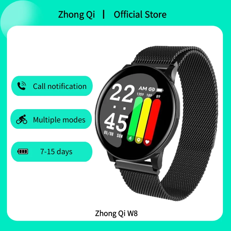 

Round Full-color Large Touch Screen Steel Strap Smart Watch Call Reminder IP68 Waterproof Music Sport Fitness Heart Rate Watch