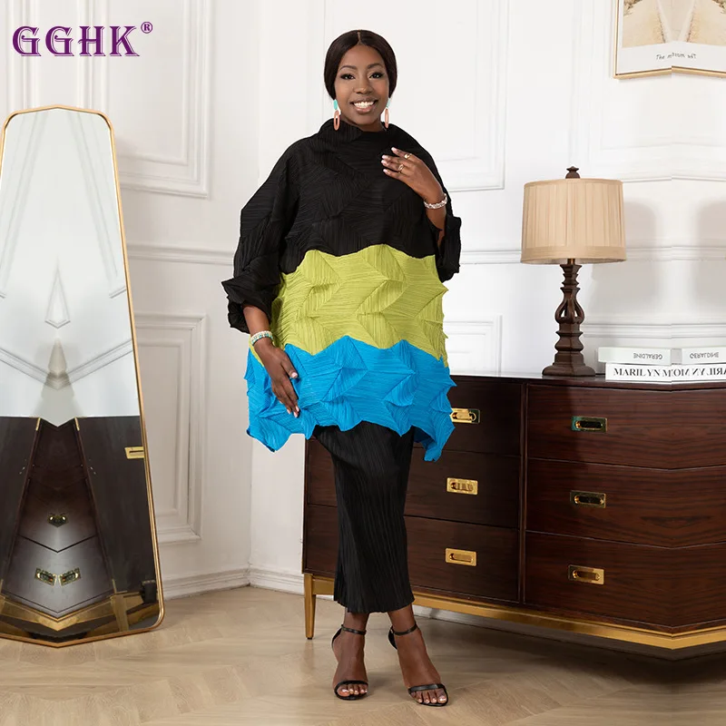 Летние Плиссированные Топы GGHK Miyake с бриллиантами новинка 2023 свободная широкая