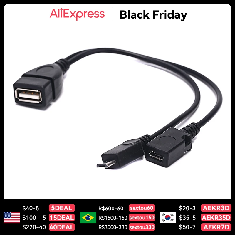1pc 2 In 1 OTG Micro USB Host Power Y Splitter USB Adapter to Micro 5 Pin Male Female Cable