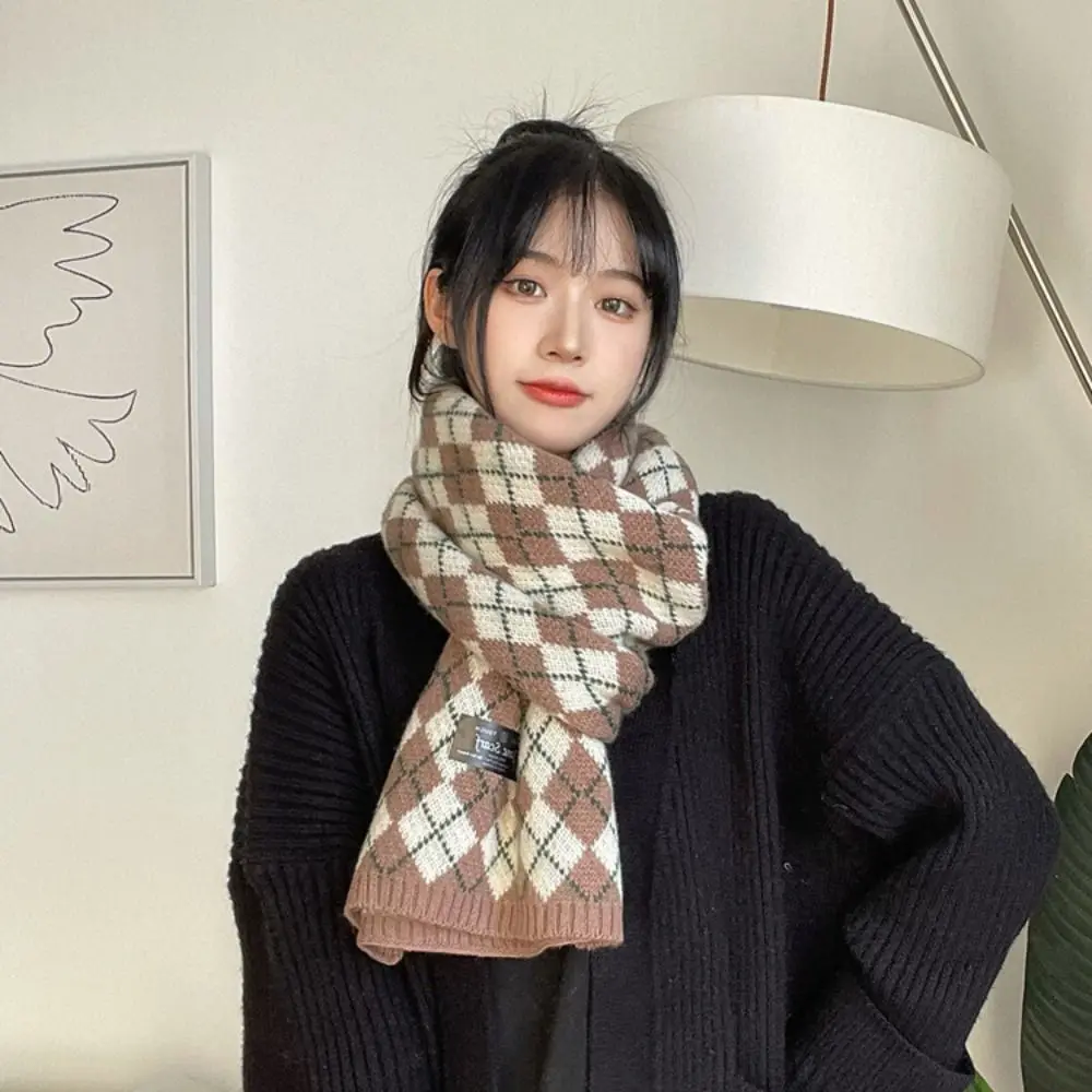 Новый теплый вязаный клетчатый шарф мягкие зимние кашемировые шарфы ромбовидная