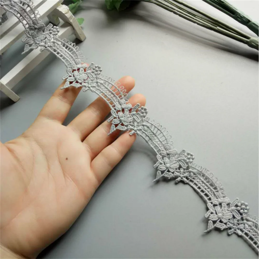 2 ярда серая растворимая полиэфирная Цветочная вышитая ткань кружевная отделка