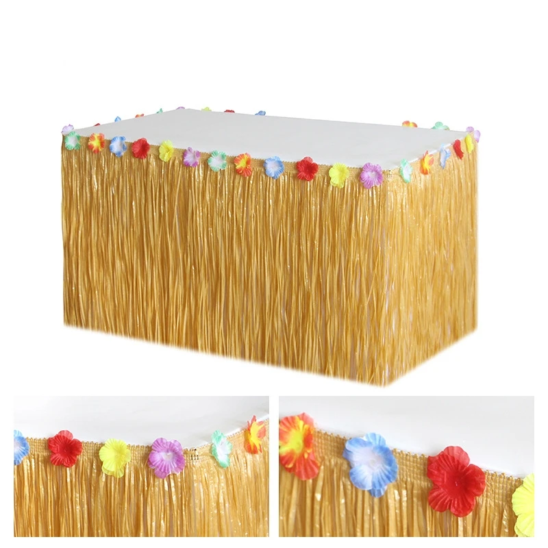 

Party Decoration Tropical Hawaiian Table Skirt Flower Beach Wedding Birthday Festival Party Dining TableFringe Table Skirt Decor