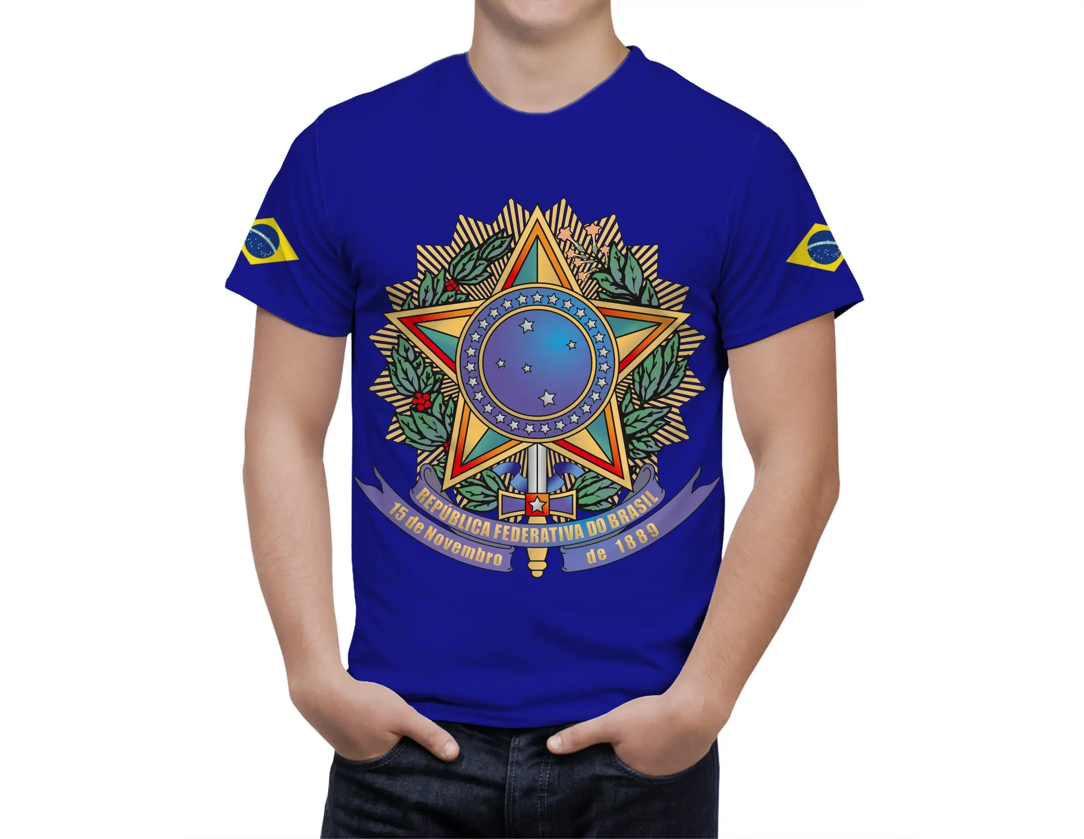 

Брендовая Летняя мужская футболка BIANYILONG с изображением бразильского флага, Повседневная рубашка с 3D-принтом и изображением герба Бразилии, крутая патриотическая рубашка с коротким рукавом
