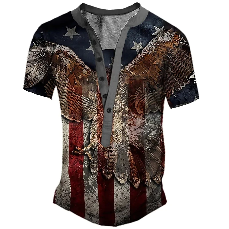 

T Shirt For Men Cotton Summer 2022 Tee 3d Vintage Printed American Flag T-shirt Button Short Sleeve Tops Oversized Men's Clothin