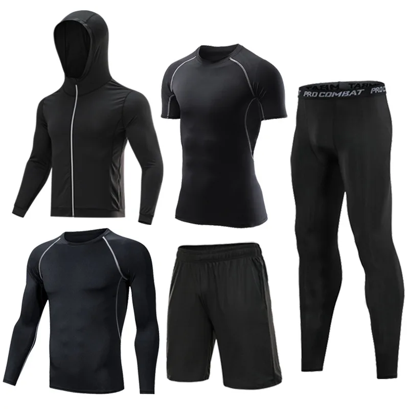 

Men's Compression Sportswear Suits Gym Tights Training Clothes Workout Running Tracksuit Quick Dry Hoodie Zipper Sweatshirt Set