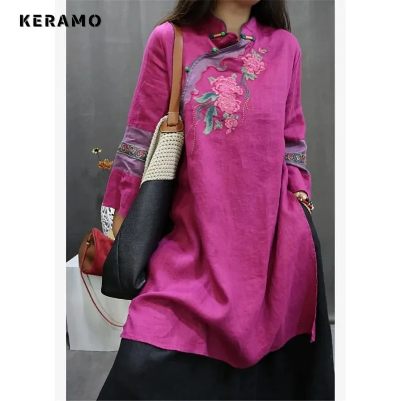 Limiguyue винтажная блузка с вышивкой в китайском стиле женские льняные рубашки