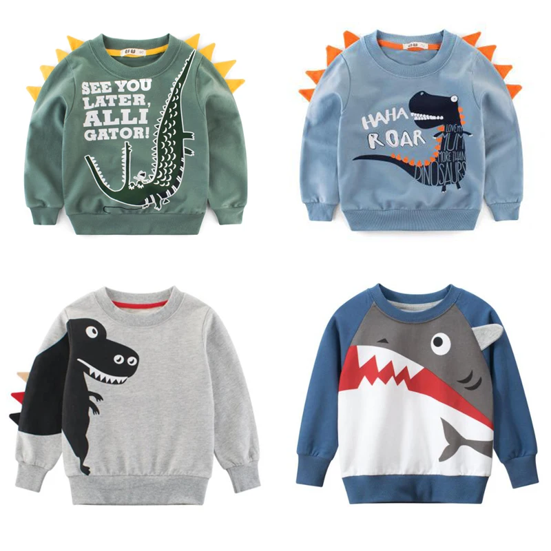 

Quality Spring Cartoon Animal Sweatshirt for Kids Boys Dinosaur Shark Long Sleeved O-neck Tee Tops Baby Casual Sport Clothes