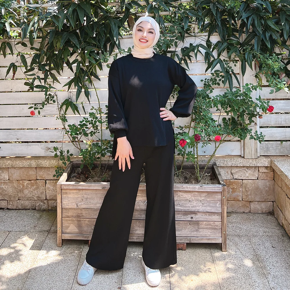 Eid Abaya Muslim Sets Jilbab Kaftan 2pcs Islam Clothing Wide Leg Pants Suits Abayas for Women Ramadan Hijab Robe Femme Musulmane