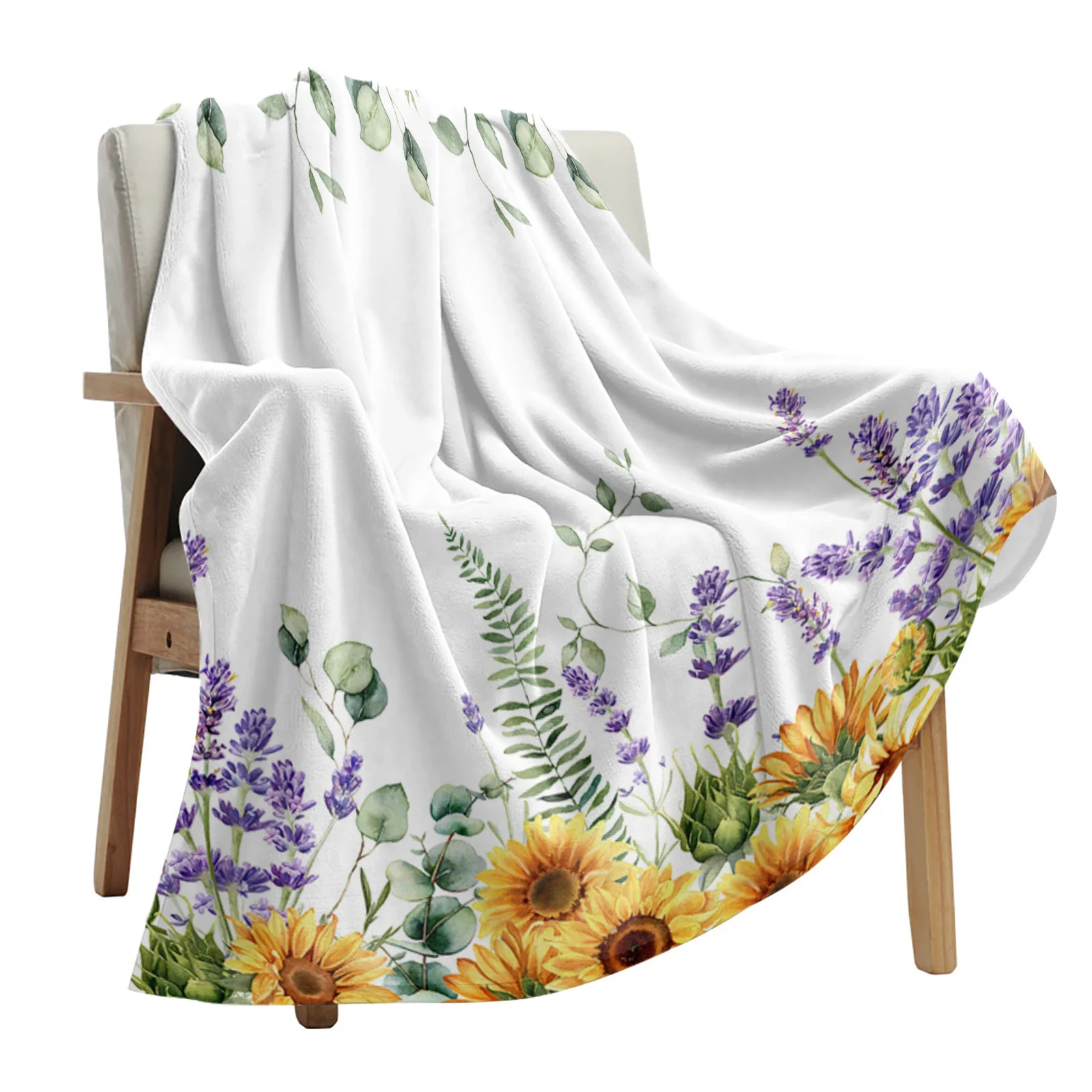 

Одеяло для кровати и офиса, портативное мягкое Фланелевое покрывало с принтом диких цветов эвкалипта подсолнухов