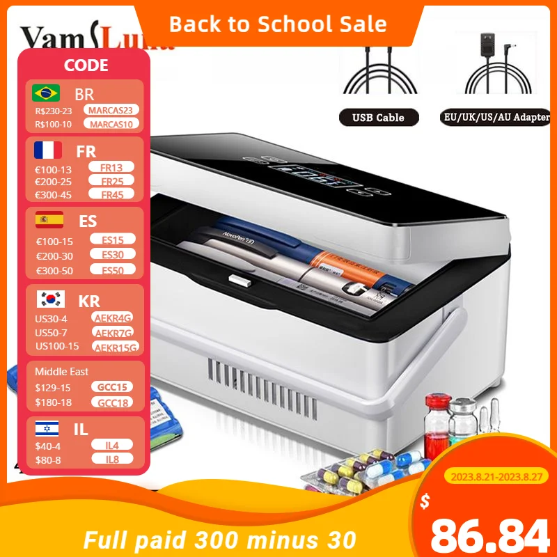 Контейнер 40800 мА ч, для инсулина, емкостный, с разъемом USB, для таблеток, охлаждаемый инкубатор