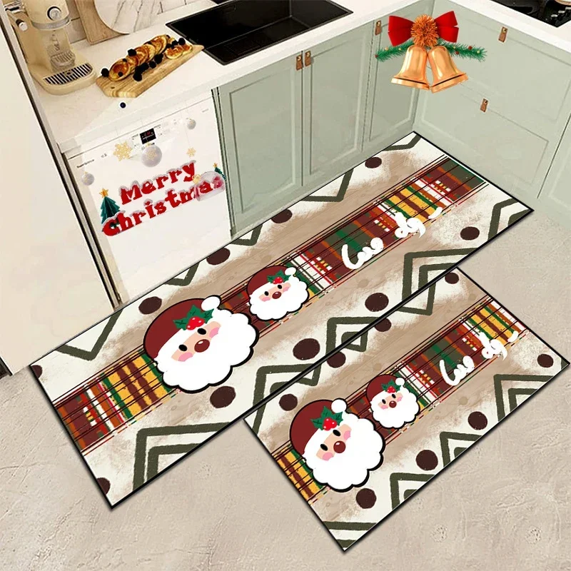 

Рождественские украшения для кухни, напольный коврик, водонепроницаемый маслостойкий ПВХ коврик, Санта-Клаус, длинная полоса, входной дверной коврик, нескользящий коврик
