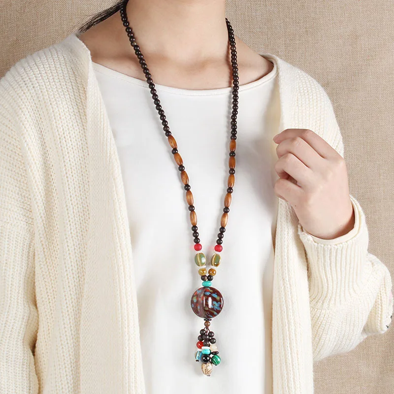 

Ethnic Style Sweater Chain Long Versatile Pendant Women's Ceramic Jewelry Necklace Accessories