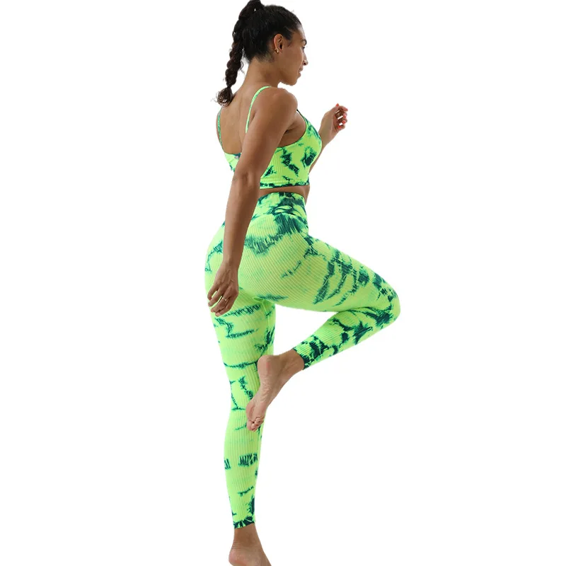 Seamless Tie-dye Yoga Sets Sports Fitness High Waist Hip Raise Trousers Beauty Back Bra Suits Workout Gym Leggings Set for Women