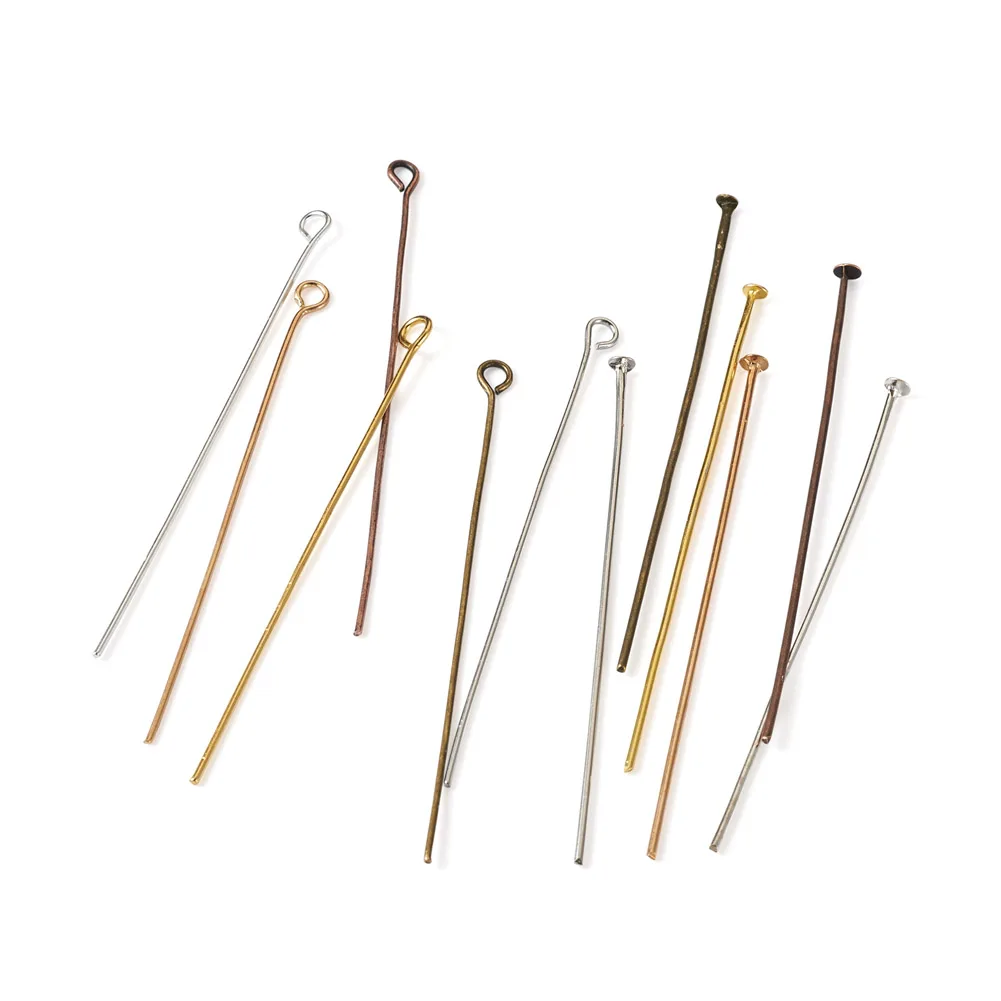 600Pcs Iron Flat Head Pins Eye Head Pins Mixed Color Metal Headpins Needle Findings for Jewelry Making Accessories 50mm