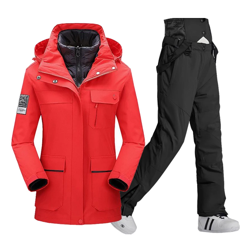 

Лыжный костюм женский зимний теплый ветрозащитный водонепроницаемый уличный Спортивный зимний пуховик и брюки горячее лыжное снаряжение брендовая одежда для сноуборда