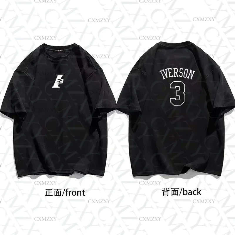 Фото Новые летние с короткими рукавами 76 ers Allen Iverson No. Тренировочный костюм 3, мужская спортивная футболка, мужская футболка, свободный топ №1