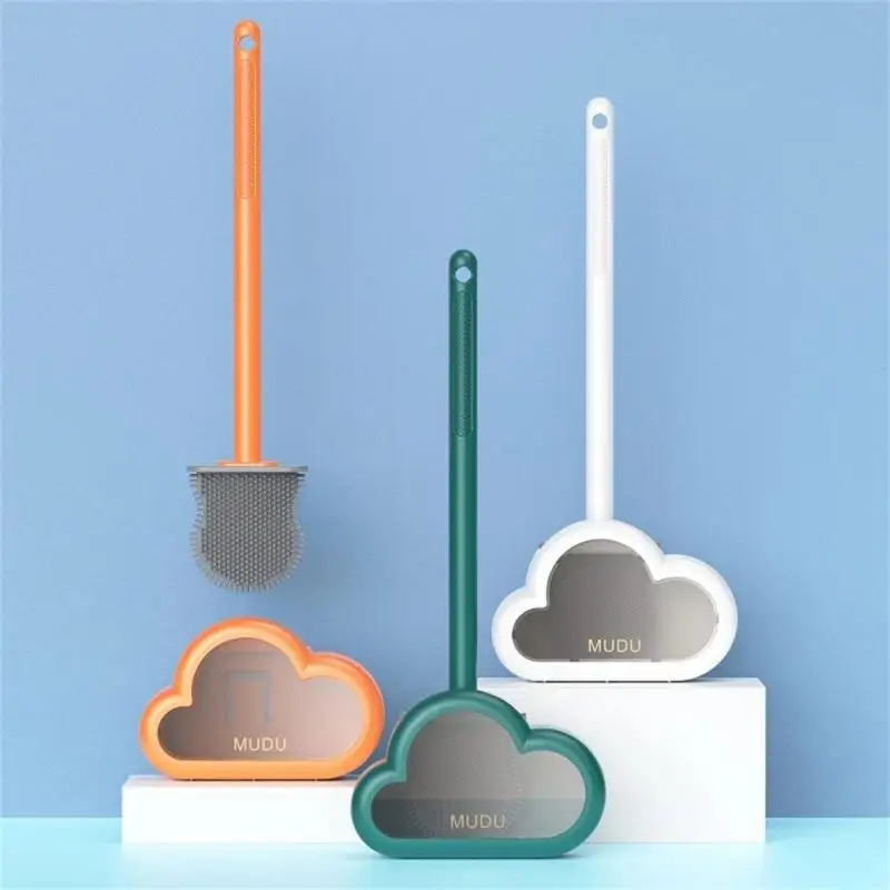 

Cloud Shaped Toilet Brush Water Leak Proof With Base Silicone Wc Flat Head Flexible Soft Bristles Brush With Quick Drying Holder