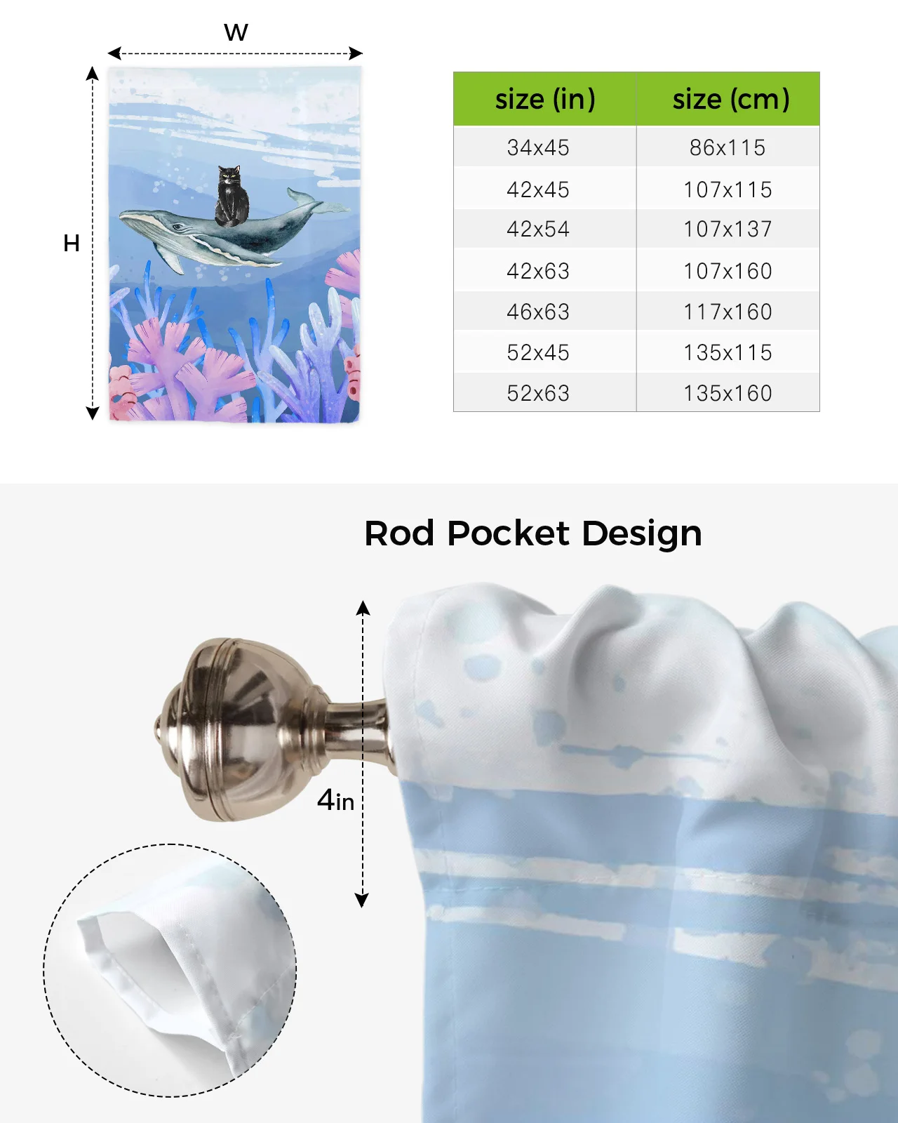 Короткая занавеска на окно с мультипликационным морским Китом для кухни