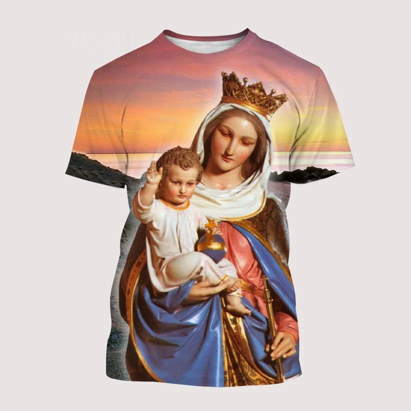 

Guadalupe Virgin Mary of Mexico 3D Print T-Shirt Fashion Christian Our Lady Personality Street Faith Unisex Short Sleeve Top