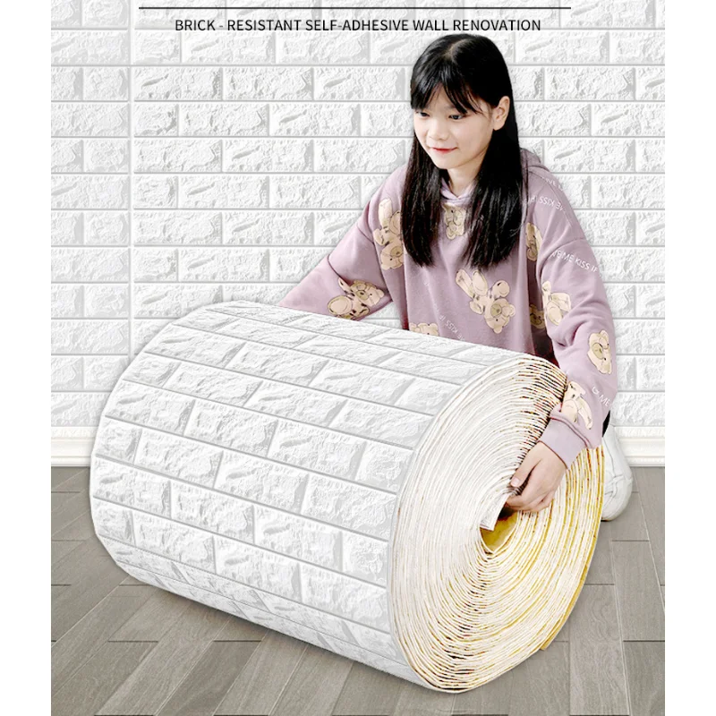 

10 Meter 3D Wallpaper Sticker Roll Panel White Soft Foam Brick Marble Rock Cobblestone Wall Home Room Decor Protect Waterproof
