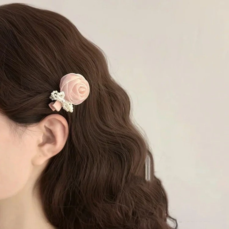 

Fairy Flat Clips Hairpin Y2K-Style Balletcore Headdress Bunches Accessories Rose Pearls Headdress