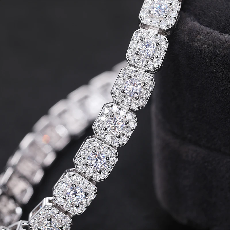 Теннисный браслет Iced Out Moissanite Halo для женщин и мужчин стерлинговое серебро S925