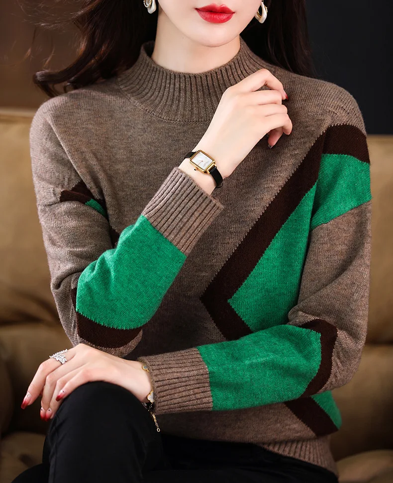 Женский базовый свитер. Модный и стильный новый вязаный свитер с цветными