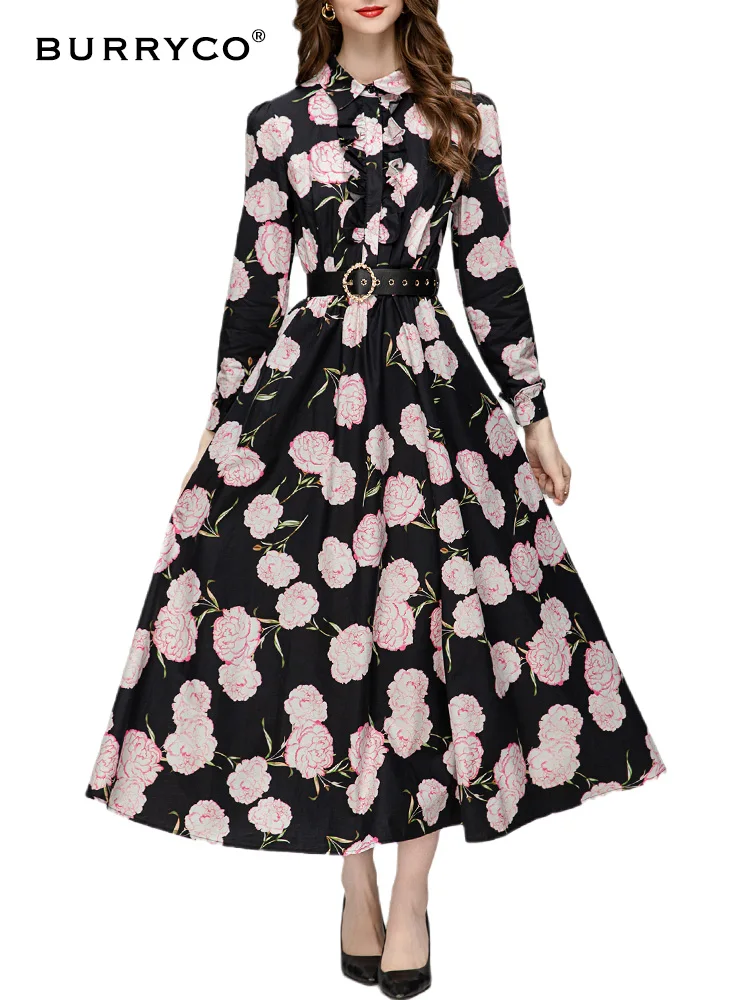 

Женское летнее платье BURRYCO, элегантное стильное платье с высокой модой и принтом, с воротником-поло и поясом с рукавом 2023, новинка 9/4