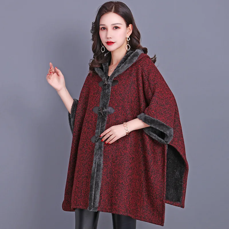 

Hooded Cloak Flocking Poncho Large Size Capes Fast Delivery Shawl 2022 New Hot Sale Women's Winter Coats Fashion Cardigan Wraps