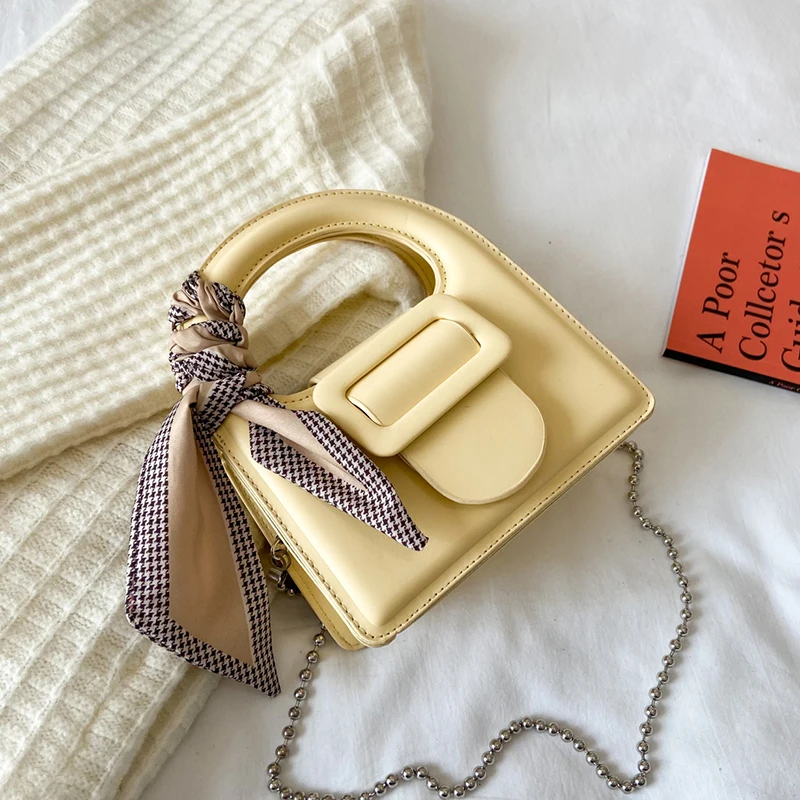 

Cute Totes Simple Small PU Leather Crossbody Bags for Women 2023 Summer Female Elegant Ribbon Designer Chian Shoulder Handbags