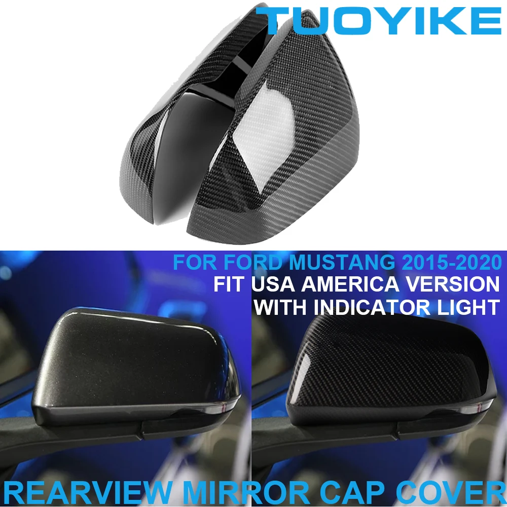

Car Styling Real Dry Carbon Fiber Rearview Side Mirror Cover Cap Shell Trim For FORD Mustang USA Version Indicator Light 2015-20