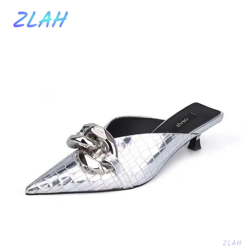 

Women's Slippers High Heel Mules Zlah Pointed Toe Shoes Slippers Low Mouth Fashion Women's Shoes Women's Slippers