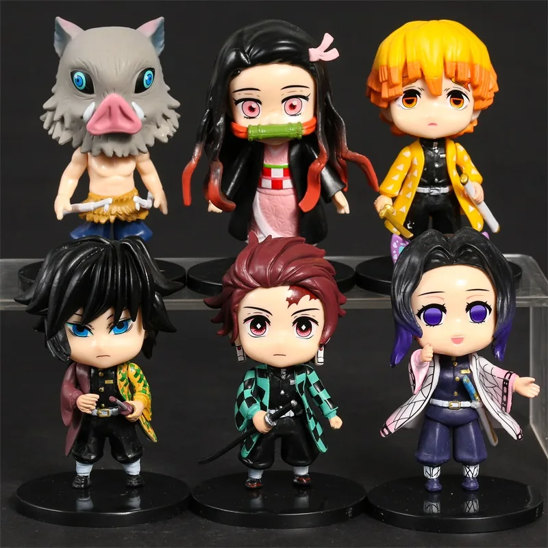 

Demon Slayer Kamado Tanjirou Nezuko Agatsuma Zenitsu Hashibira Inosuke Tomioka Giyuu Kochou Shinobu Q Version Figures Toys Set