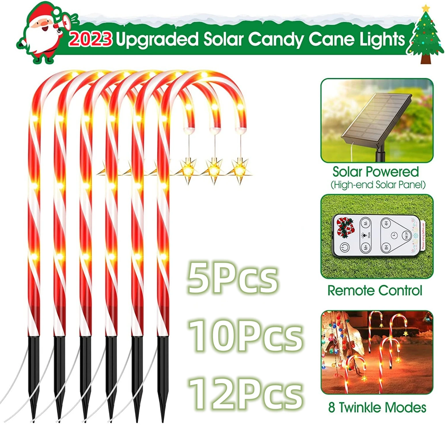 

12 шт., светильник на солнечной батарее, Рождественский светильник в виде тростника, уличный светодиодный светильник в виде садовой промежно...