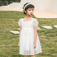 princess dress for girl 2022 summer white mesh birthday party dresses solid puff sleeve show clothes kids wedding a line gown