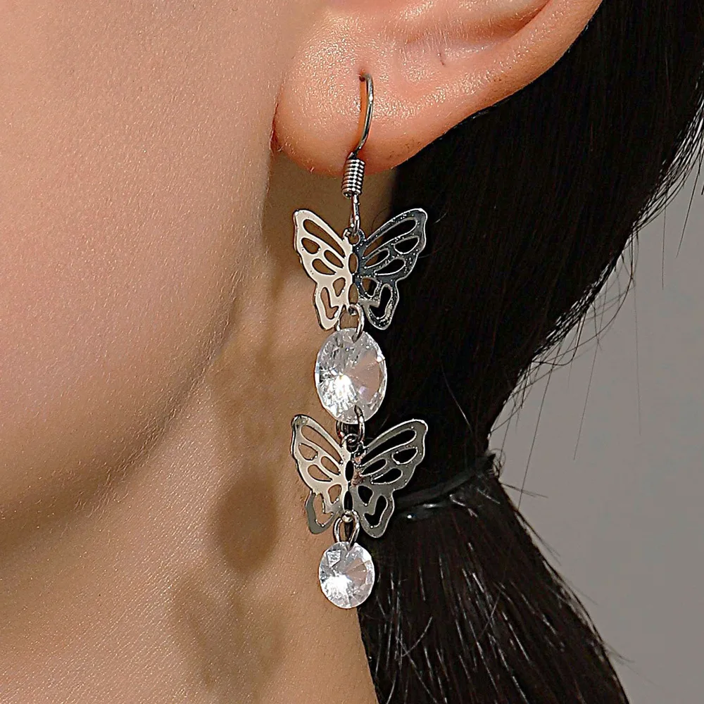 

MODOMA 2023 New Korean Fashion Tassel Butterfly Earrings For Women Silver Color Luxury Jewelry Wedding Piercing Hanging Earrings