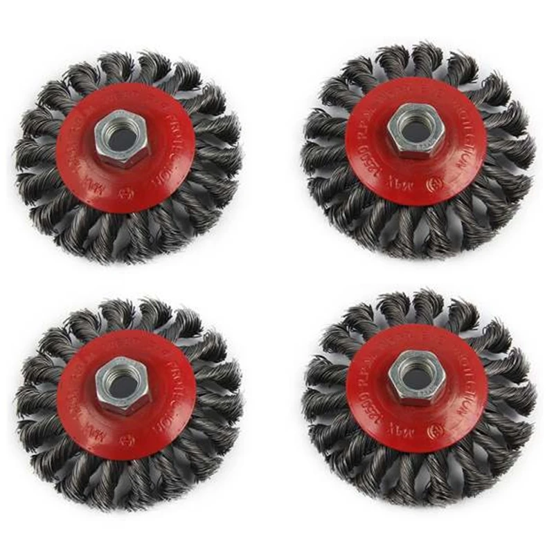 

BEAU-4PC 4 Inch Twisted Wire Wheel Set Bowl-Shaped Disc Twisted Wire Polishing And Derusting Wheel