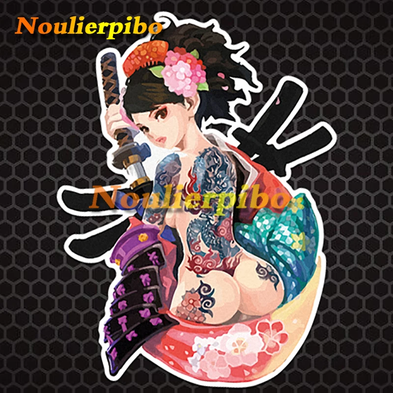 

Tattooed Female Warrior JDM Modified Waterproof Reflective Glass Window Car Sticker Scratches Cover The Door Chassis Sticker
