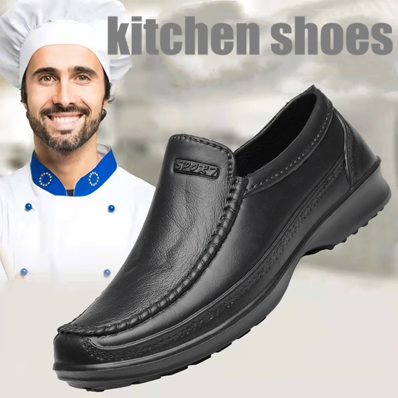 

Kitchen Shoes Man Fashion Chef Workshoes Non-slip Shoes Waterproof Sneakers Loafers Free Shipping Leather Shoes Men Work Shoes
