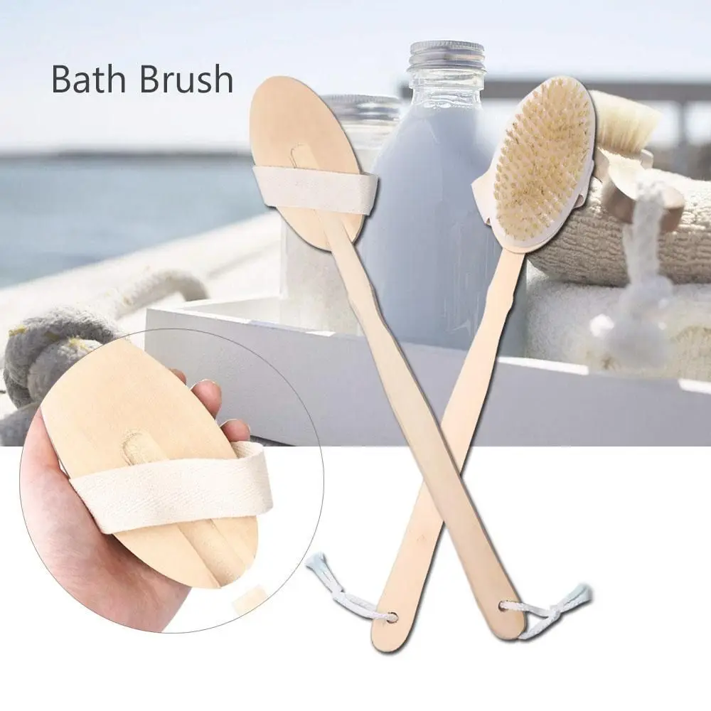 

Durable Dry Skin Long Wooden Handle Natural Bristle Exfoliation Brush Body Massager Cleaner Shower Scrubber