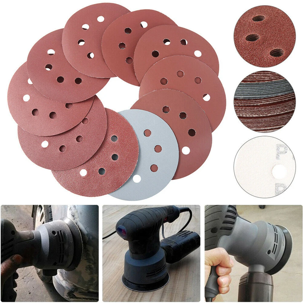 

100pcs 125mm Sanding Discs Sandpaper 8Hole Disk Sand Mixed Grit 80-3000 Hook And Loop Sandpaper Abrasives For Polish Machine