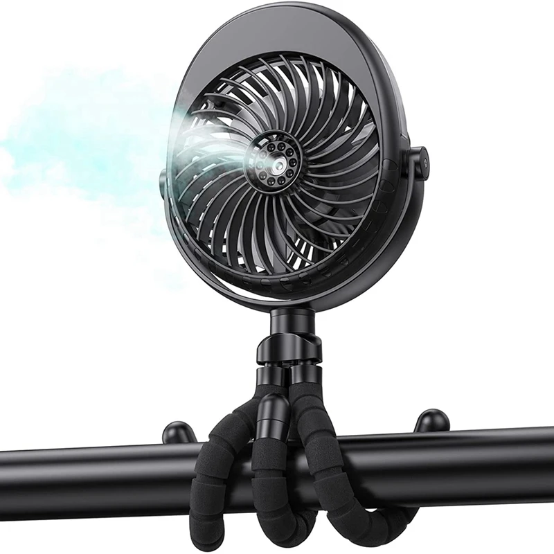 

Misting Fan For Baby Stroller, Battery Operated Clip On Fan With Flexible Tripods-Rechargeable Portable Fan For Baby