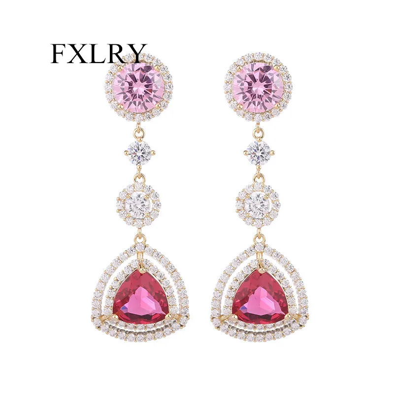 

FXLRY Fashion s925 Silver Needle Inlaid Zircon Geometric Triangle Earrings For Women Wedding Bridal Jewelry