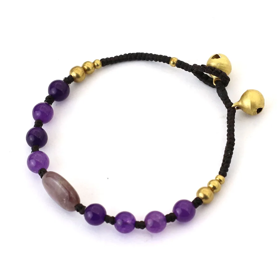 Тканый Женский Браслет В Стиле Бохо С Натуральными Тигровым Глазом Аметистными