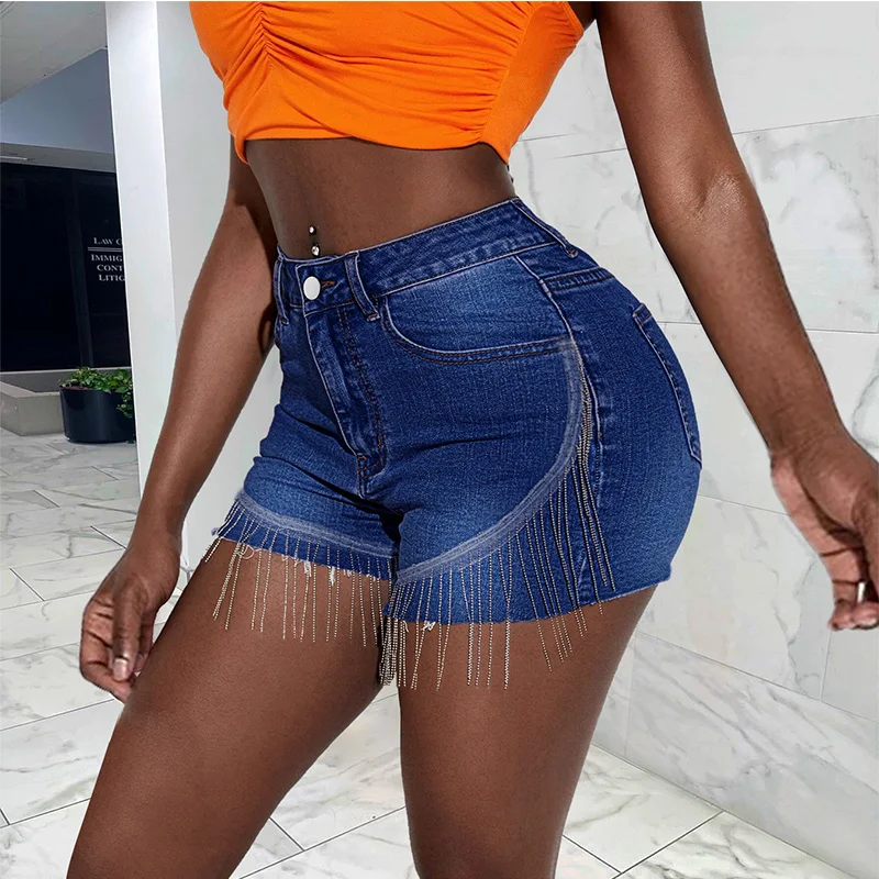 Casual Denim Short Women Clothing Summer 2022 Streetwear Cotton Y2k Sexy Tassel Slim Short Skinny High Waist Short Female 3XL