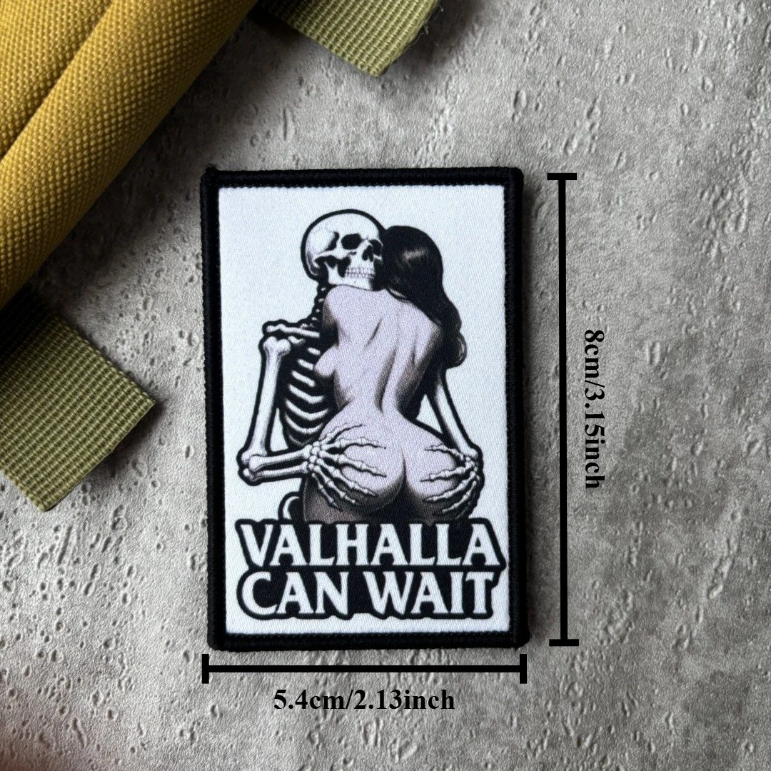 Фото Нашивка Valhalla Can Wait с изображением скелета и девушки в стиле пин-ап, тактический моральный значок на липучке, армейская эмблема, аппликация для жилета, рюкзака, куртки, для страйкбола №4